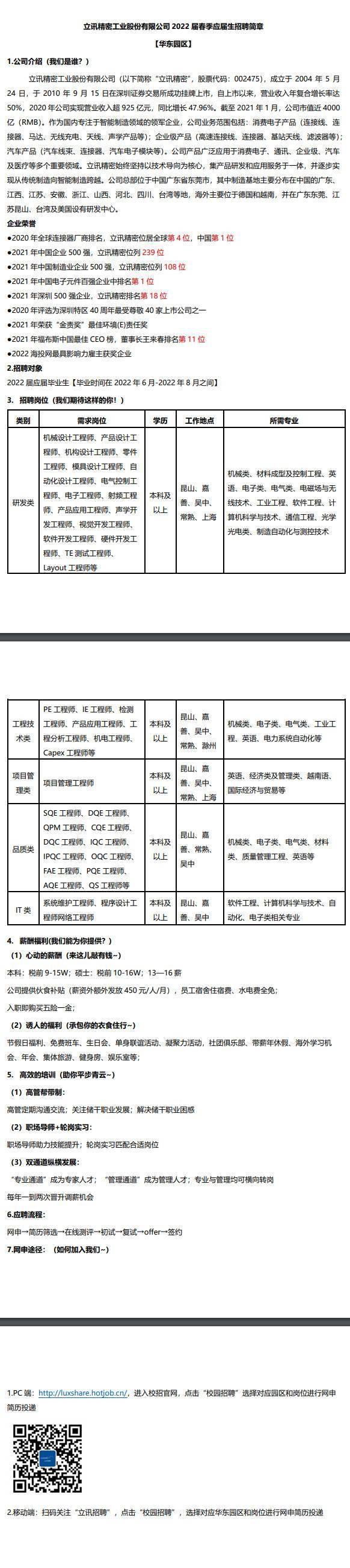 立讯精密工业股份有限公司2022届春季招聘