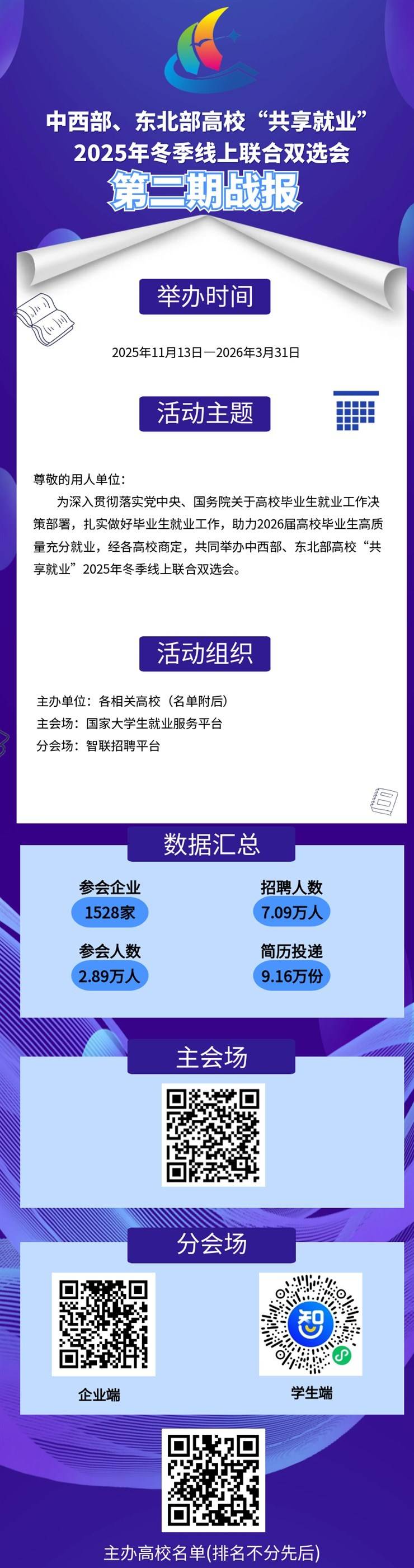 中西部、东北部高校“共享就业”2025年冬季线上联合双选会