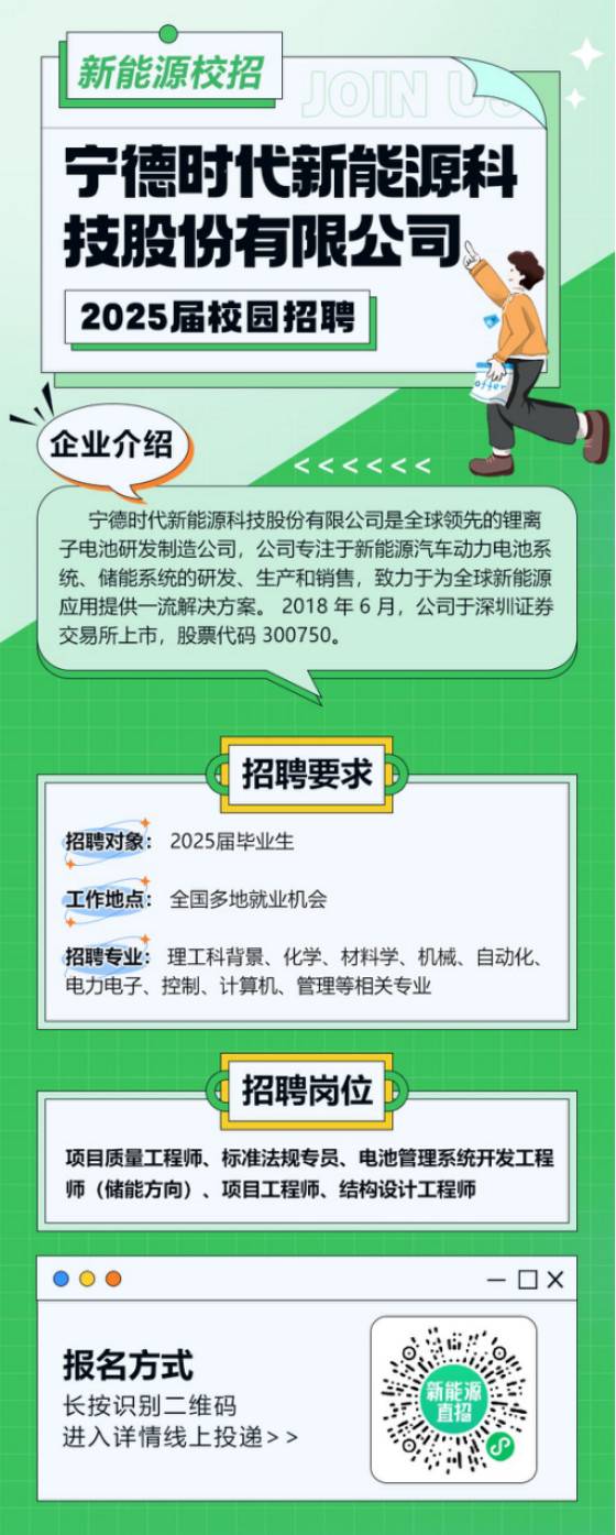 【招聘4351】宁德时代新能源科技股份有限公司2025届校园招聘