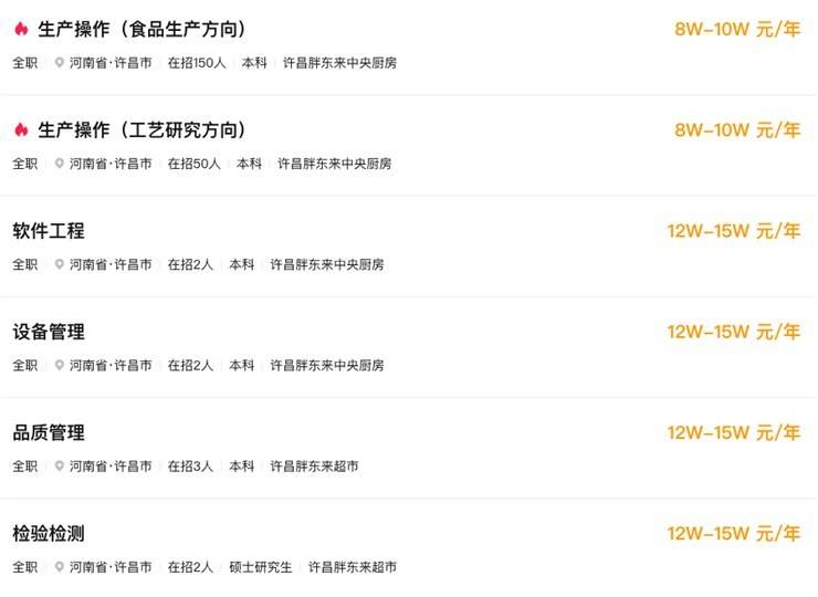 胖东来集团河南招聘员工209名！年薪10w-15w！截止3.20
